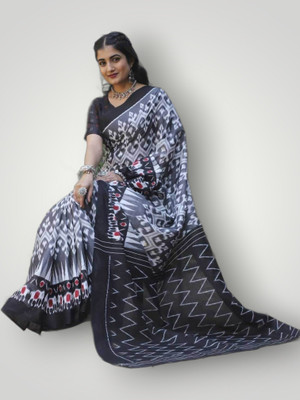 baratheon Self Design Bollywood Cotton Blend Saree(Grey)