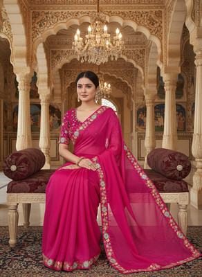 Sariya Embroidered, Embellished Bollywood Georgette Saree(Pink)