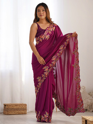 ANOUK Embroidered Bollywood Silk Blend Saree(Magenta)