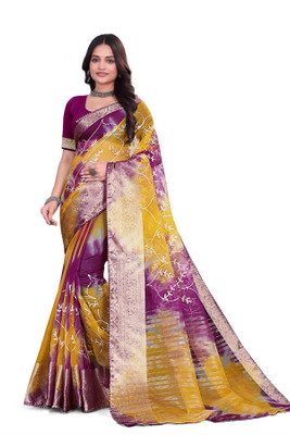 Aarunika LGF Solid/Plain Bollywood Organza Saree(Magenta)