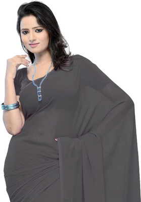 nva fashion Solid/Plain Bollywood Georgette Saree(Grey)