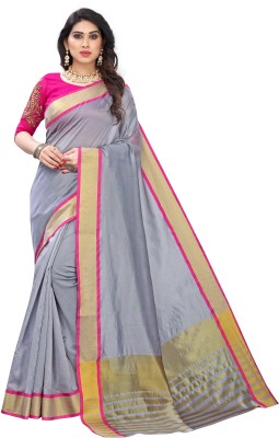 Bansari Textiles Applique Chettinadu Cotton Silk Saree(Grey)