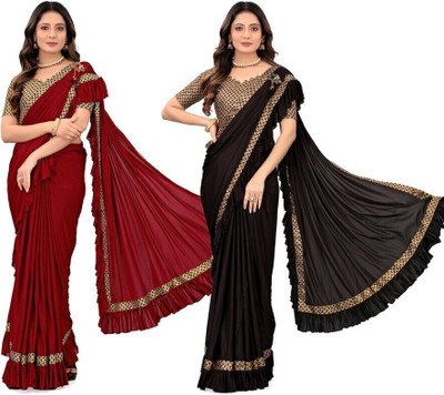 Treshpino Self Design Bollywood Lycra Blend Saree(Pack of 4, Multicolor)
