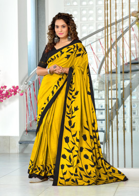 BALAJI TRENDS Printed Bollywood Mulmul, Pure Cotton Saree(Yellow)