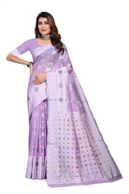 MOON VOGUE Self Design Banarasi Silk Blend Saree(Purple)