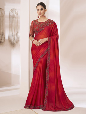 Tasrika Embellished Bollywood Georgette Saree(Red)