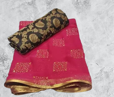 JiproStore Self Design Banarasi Chiffon Saree(Black)