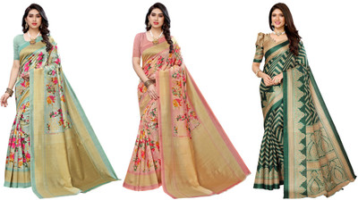 ANIRAV Woven Bollywood Art Silk Saree(Pack of 3, Light Green, Pink, Dark Green)
