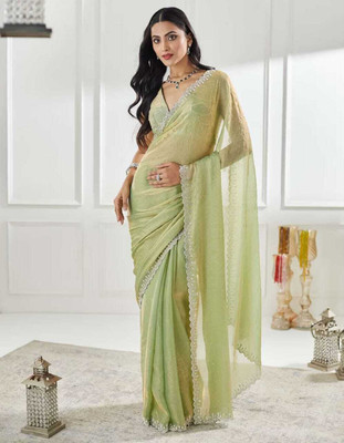durvacreation Self Design, Solid/Plain Handloom Handloom Satin Saree(Light Green)
