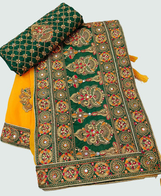Anjani Textile Embroidered, Embellished Bollywood Silk Blend Saree(Yellow)