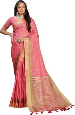 SariSphere Embroidered Banarasi Cotton Silk Saree(Pink)