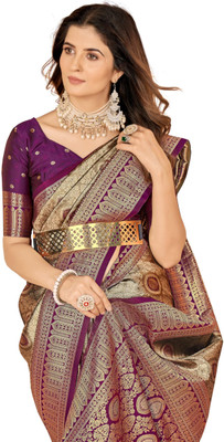 Tasrika Printed Banarasi Pure Silk Saree(Purple)