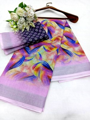 Gajal Printed Kanjivaram Linen, Cotton Linen Saree(Purple)