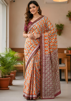 KASLI ENTERPRISE Printed Ikkat Handloom Mulmul Saree(Multicolor)