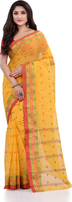 Desh Bidesh Woven, Solid/Plain, Striped Handloom Handloom Pure Cotton, Cotton Blend Saree(Yellow)
