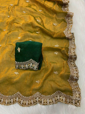 bhavika silk mills Embroidered Bollywood Georgette Saree(Gold)