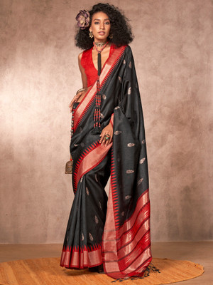 ANOUK Woven Daily Wear Silk Blend Saree(Black)