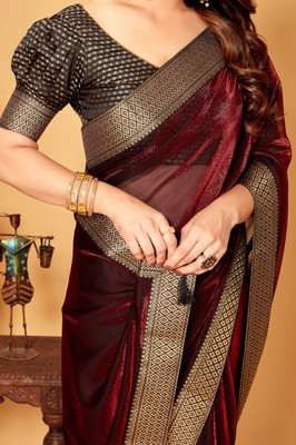 DIVYASHAKTI FASHION Solid/Plain Bollywood Silk Blend Saree(Maroon)