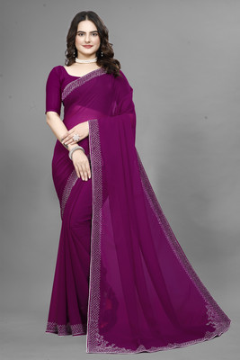 Manan Creation Embellished Bollywood Georgette, Chiffon Saree(Purple)