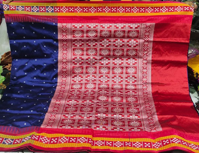 KGN Temple Border Sambalpuri Cotton Blend Saree(Dark Blue)