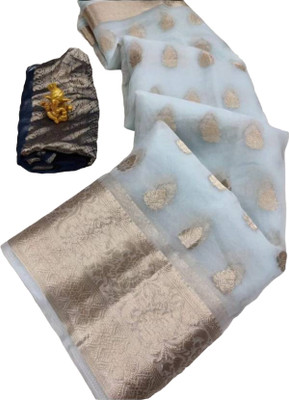 Kavita Creation Self Design Bollywood Tissue Saree(Blue)