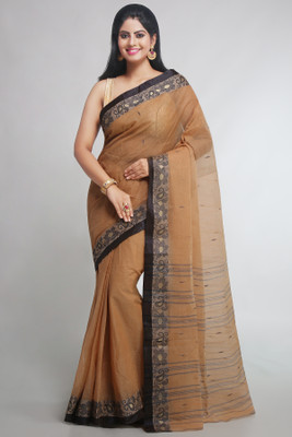 WoodenTant Woven Tant Pure Cotton Saree(Beige)