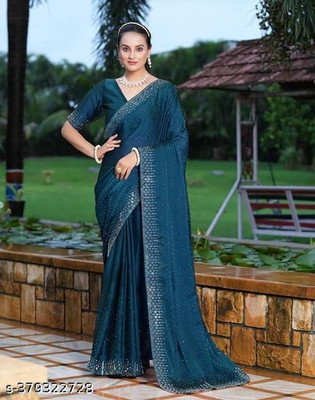 ShiVAdit Ethnic Embroidered Banarasi Georgette, Chiffon Saree(Green)