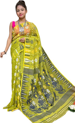 basak creation Woven Jamdani Cotton Blend Saree(Multicolor)