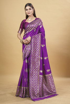 DHAYNAAND REEWA FASHION Floral Print Banarasi Jacquard Saree(Purple)