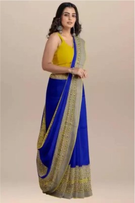 Happy Creation Solid/Plain Handloom Handloom Cotton Blend Saree(Dark Blue)