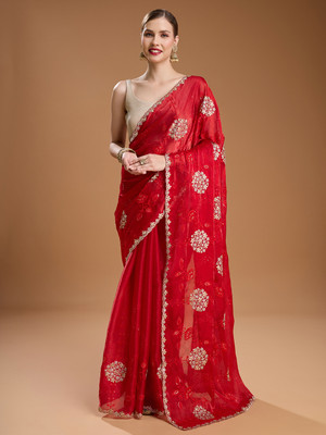House of Pataudi Embroidered Daily Wear Art Silk Saree(Red)