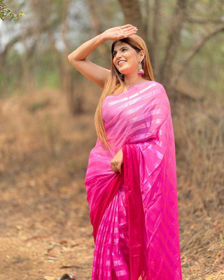 Moda Rapido Self Design, Striped, Ombre Bollywood Satin Saree(Pink)