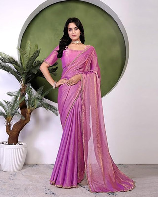 Moksha trends Solid/Plain Banarasi Chiffon Saree(Purple)