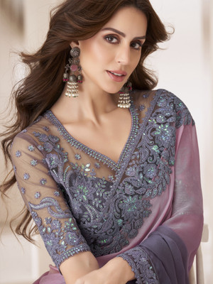 Sareemall Embellished Bollywood Satin Saree(Blue)