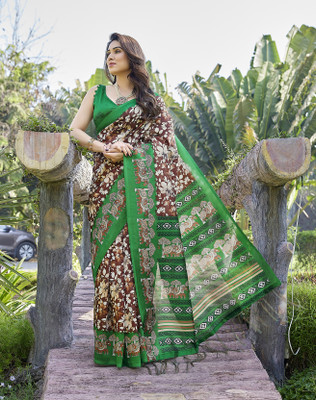 Divastri Printed Bhagalpuri Art Silk Saree(Brown)