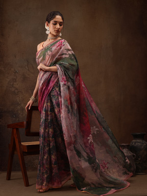 Divastri Digital Print Banarasi Cotton Blend Saree(Multicolor)