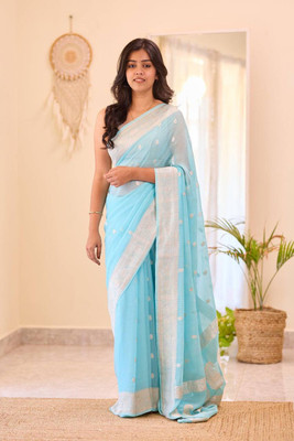 GATISHVAM TEXTILE Woven Banarasi Art Silk Saree(Light Blue)