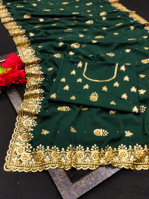 KHRITI FAB Georgette Embroidered Blouse Material