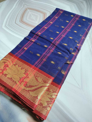 Maasaree Self Design Tant Pure Cotton Saree(Blue)