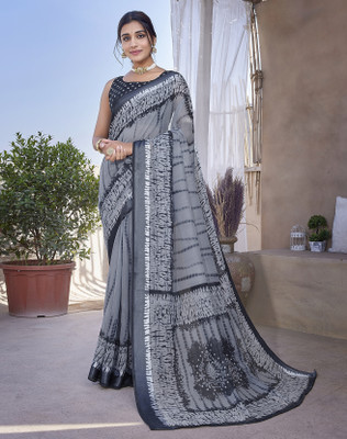 YASHIKA Printed Bollywood Cotton Blend Saree(Grey)