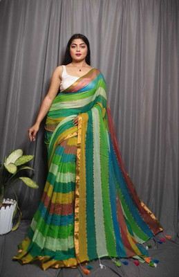 SAYAN CREATION Striped Handloom Pure Cotton Saree(Multicolor)