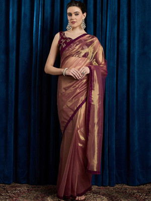 ANOUK Embellished Bollywood Net Saree(Maroon)