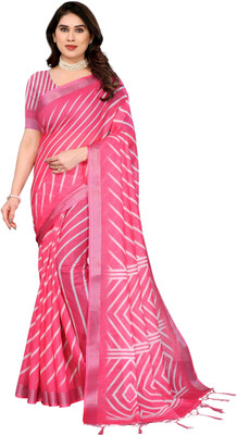 TANURI Printed Bollywood Cotton Linen, Art Silk Saree(Pink)