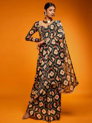 Tasrika Printed Bollywood Satin Saree(Black)