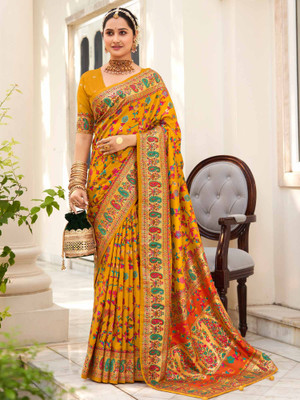 Sareemall Printed Daily Wear Silk Blend Saree(Mustard)