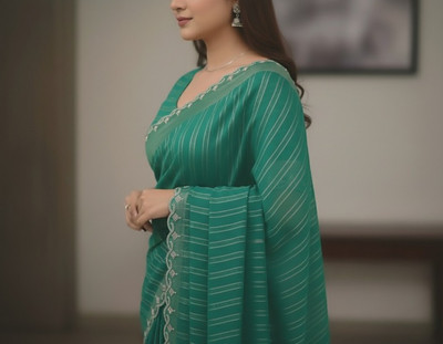 ShreeVastra Striped, Embroidered, Embellished Daily Wear Georgette Saree(Multicolor)