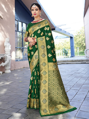 ANOUK Woven Banarasi Art Silk Saree(Green)