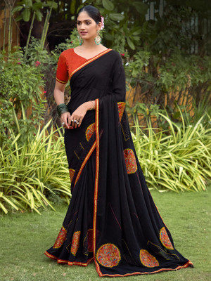 Tasrika Embellished Bollywood Georgette Saree(Black)