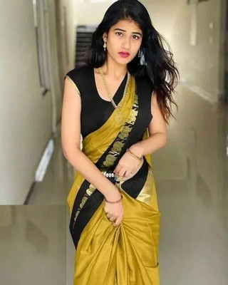 Vishal Creations Woven Banarasi Cotton Silk Saree(Mustard)