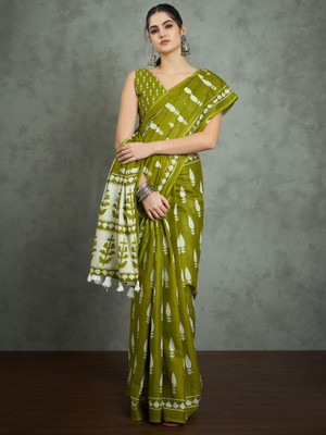 Divastri Printed Daily Wear Cotton Blend Saree(Light Green)
